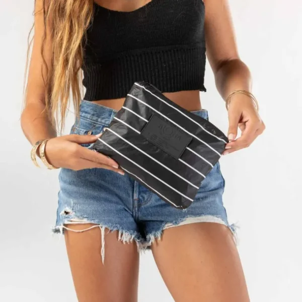 Aloha Small Pinstripe Pouch In White On Black<Women Cosmetic Bags | Hand Bags