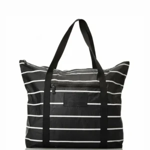 luggage_and_bags_aloha_pi_0.webp Aloha Luggage And Bags Pinstripe Zipper Tote In White On Black< Shopping Totes | Beach Bags