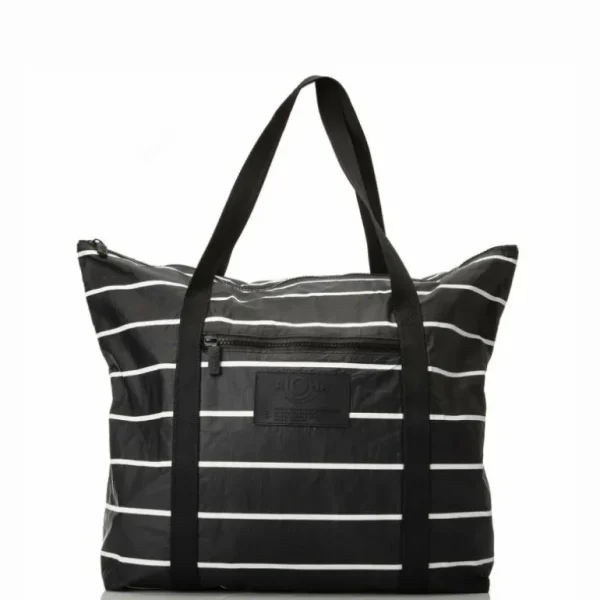 Aloha Luggage And Bags Pinstripe Zipper Tote In White On Black< Shopping Totes | Beach Bags