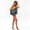 Aloha Luggage And Bags Pinstripe Zipper Tote In White On Black< Shopping Totes | Beach Bags